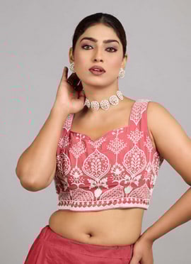 Mauve Georgette Embroidered Sleeveless Blouse