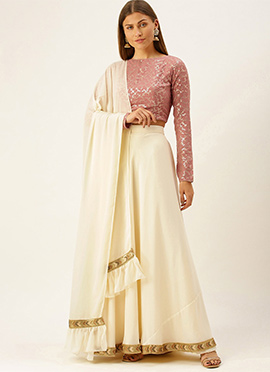 Mauve N Off White Embroidered Lehenga Set