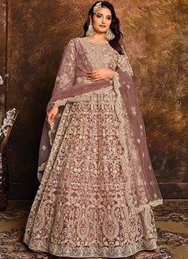 Mauve Net Anarkali Suit
