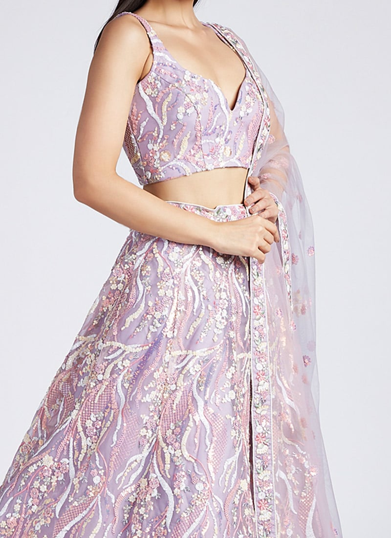 Mauve Chanderi Lehenga | Bridal wear for Wedding/ Sangeet and Reception soirees  by Studio149, Chennai