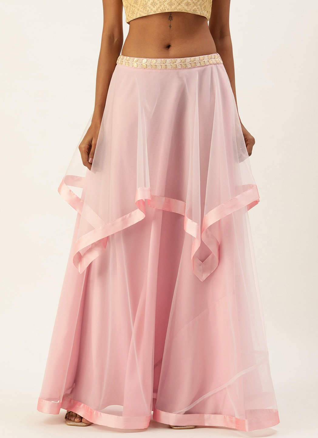 Mauve Net Handkerchief Skirt Festive Wear
