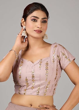 Mauve Net Sequins Embroidered Sleeveless Blouse