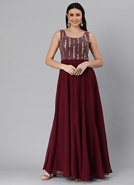 Teen Girls Mauve Net Sequins N Burgundy Godet Dress