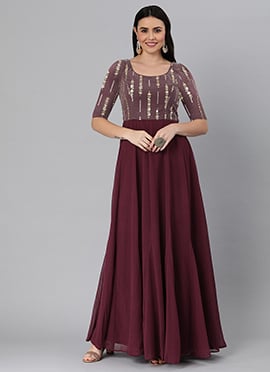 Teen Girls Mauve Net Sequin N Burgundy Godet Dress