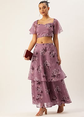 Mauve Organza Digital Printed Co ords Set