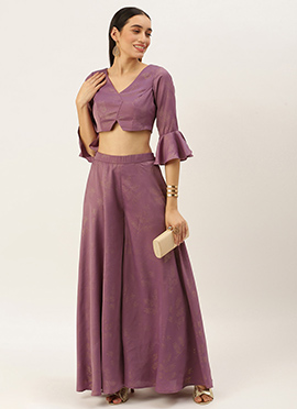 Mauve Satin Blend Foil Printed Co Ords Set