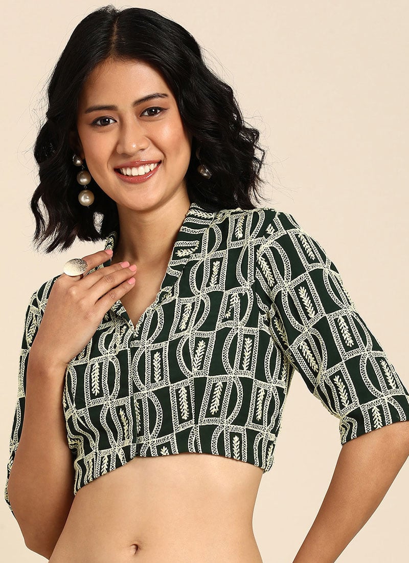 Mehendi Green Georgette Embroidered Blouse Festive Wear
