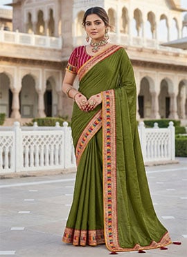 Mehendi Green Rangoli Silk Embroidered Sequins Zari Saree