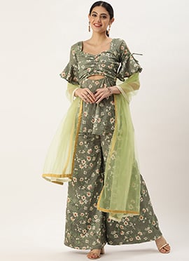 Mehndi Green Georgette Printed Palazzo Suit