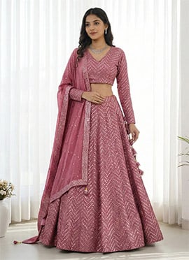Metalic Pink Georgette Embroidered Sequins Gleaming Lehenga