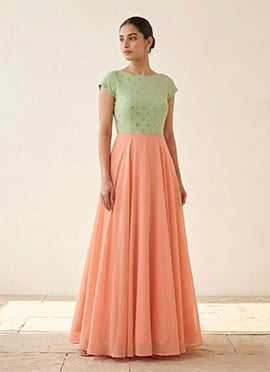 Mint Embroidered Faux Georgette Gown