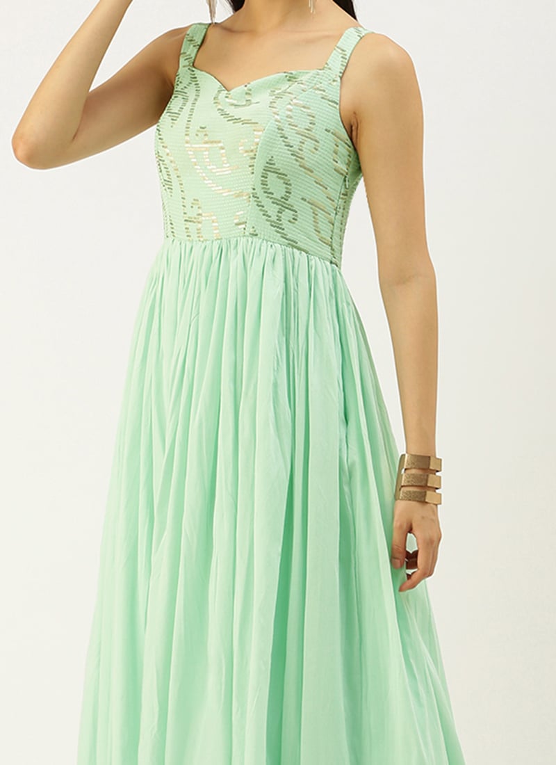 Shop Mint Green Embroidered Gown With Cape Party Wear Made to Measure