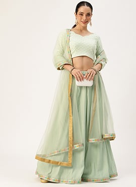 Mint Green Embroidered Kali Style Lehenga Set