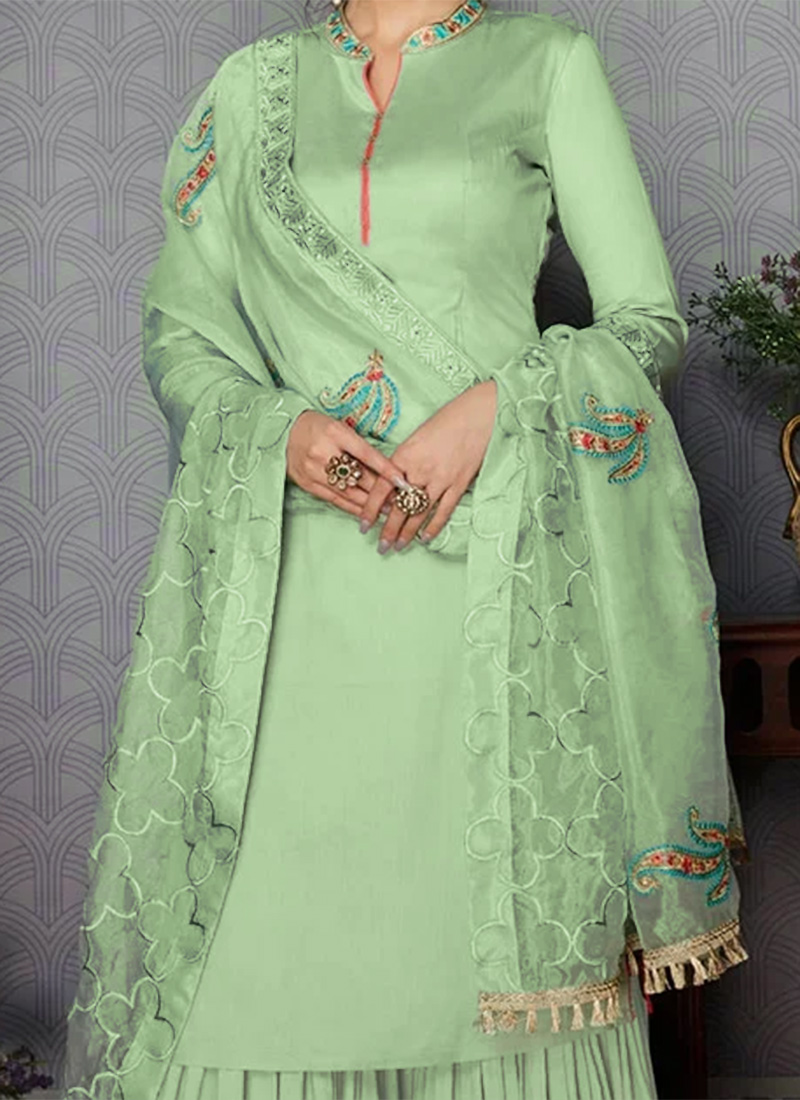 Buy Mint Green Embroidered Sharara Suit Party Wear Online at Best Price Cbazaar