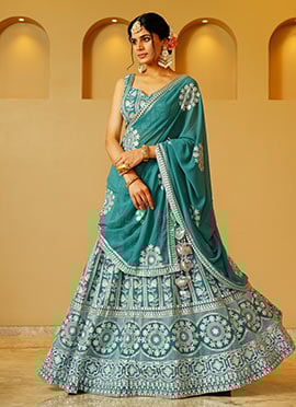Mint Green Faux Georgette Embroidered Sequins Dazzling Lehenga