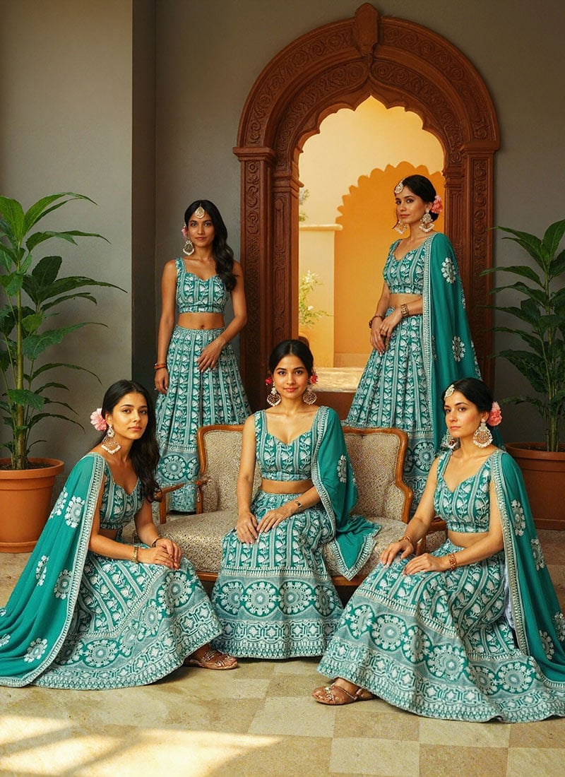Mint Green Faux Georgette Embroidered Sequins Dazzling Lehenga Wedding Wear