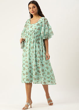 Mint Green Georgette Digital Printed Dress