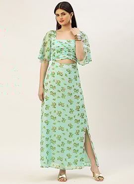 Mint Green Georgette Digital Printed Dress