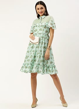 Mint Green Georgette Digital Printed Dress