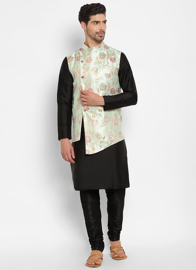 Mint Green Jacquard Bandi with Kurta Set Party Wear Wedding Wear