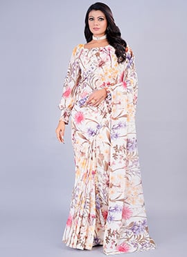 Multi Color Georgette Zero Shoulder Blouse N Saree