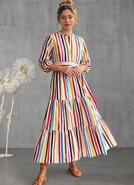 Multi Color Muslin Tiered Maxi Dress
