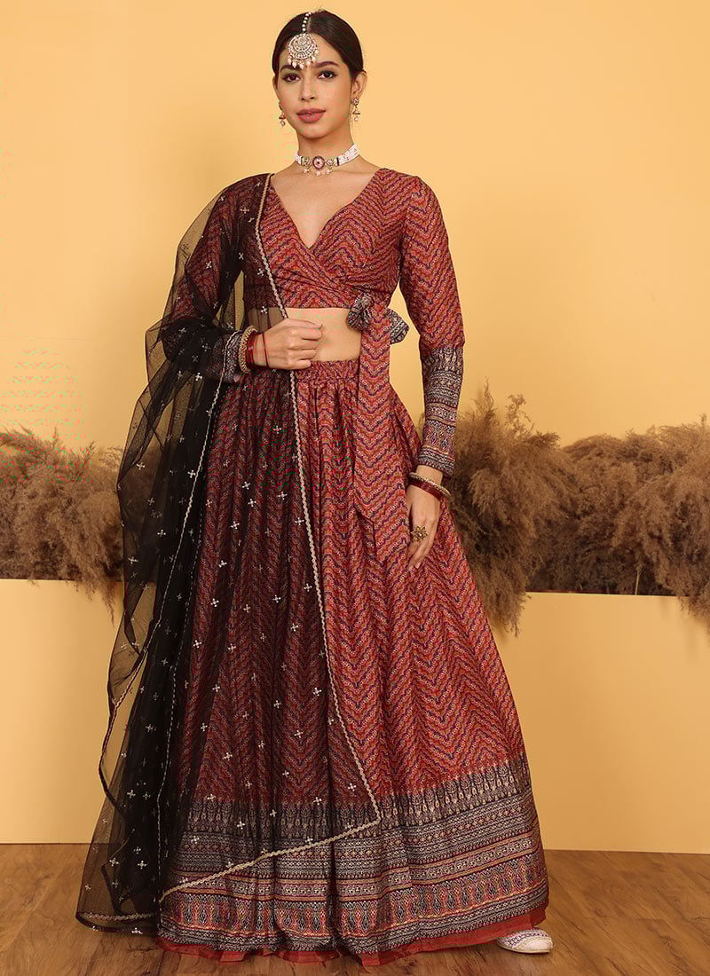 MultiColor Chinon Digital Printed Lehenga Set Festive Wear