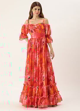 Teen Girls MultiColor Digital Printed Georgette Gown