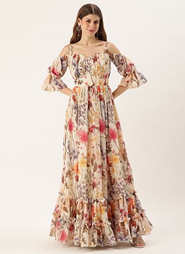 Teen Girls MultiColor Digital Printed Georgette Gown