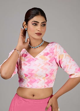 MultiColored Georgette Printed V Neck Blouse