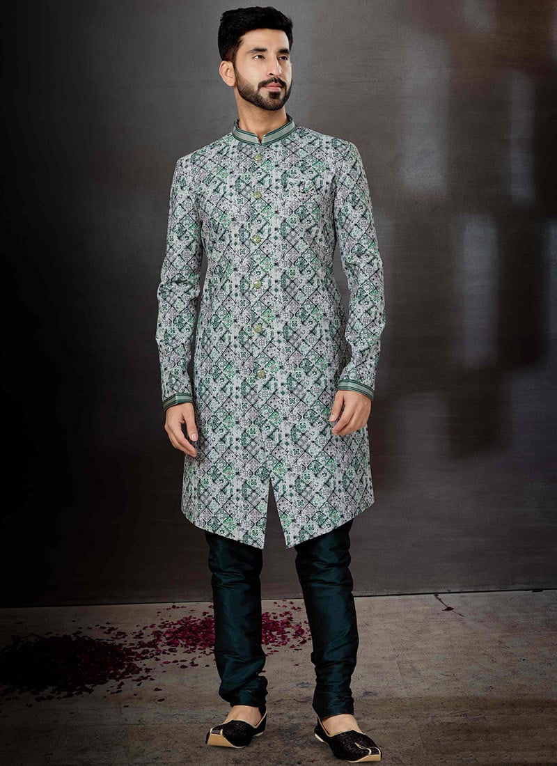 Multicolor Art Silk Printed Indowestern Sherwani Party Wear