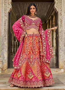 Multicolor Banarasi Silk Zari Embroidered Sequins Stone Work Lehenga