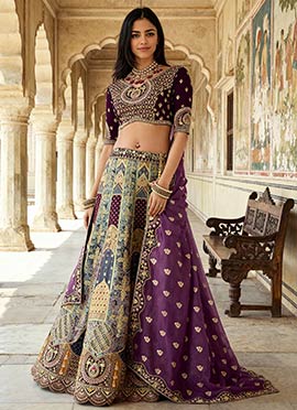 Multicolor Banarasi Silk Zari Embroidered Sequins Stone Work Lehenga