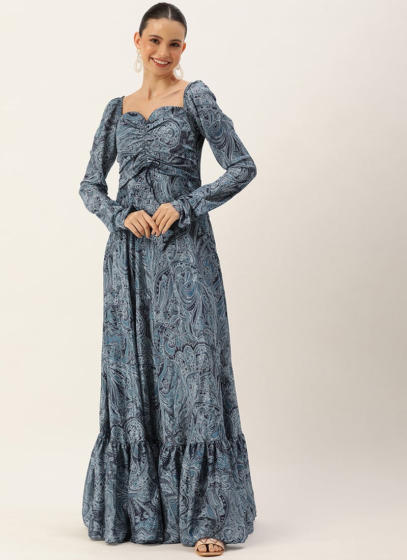 Multicolor Chinon Digital Print Floor Length Gown Festive Wear