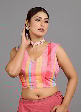 Multicolor Chinon Digital Print V Neck Blouse