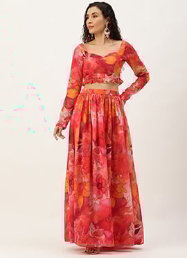 Teen Girls Multicolor Digital Printed Georgette Co Ords Set