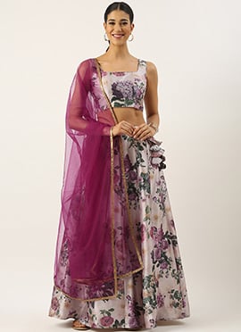 Teen Girls Multicolor Digital Printed Taffeta Kali Lehenga