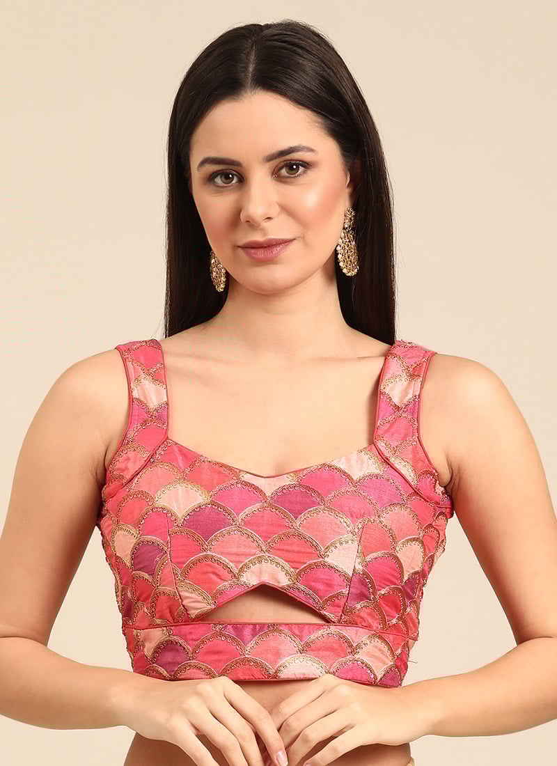 Multicolor Embroidered Art Silk Blouse Festive Wear