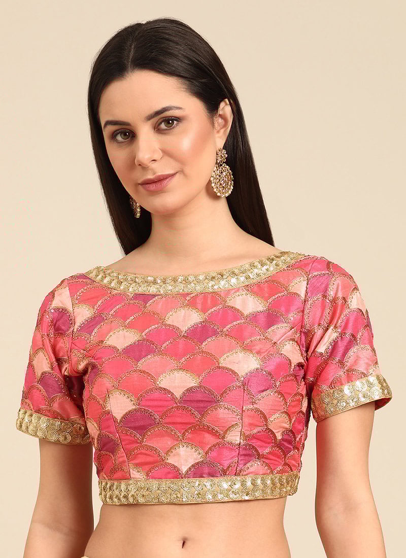 Multicolor Embroidered Art Silk Blouse Festive Wear