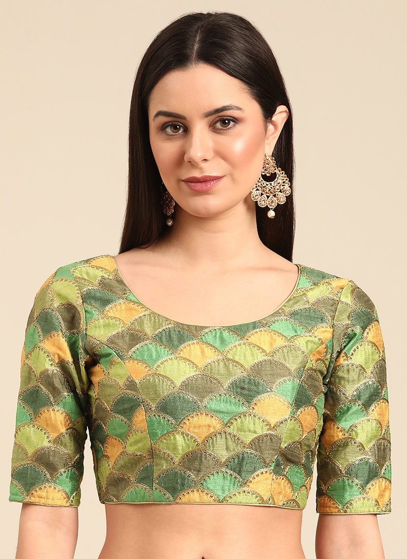 Multicolor Embroidered Art Silk Blouse Festive Wear