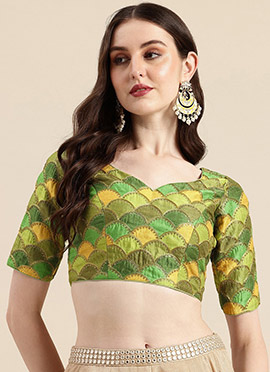 Multicolor Embroidered Art Silk Blouse