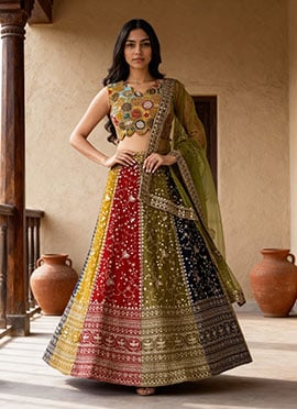 Multicolor Faux Georgette Embroidered Sequins Lehenga