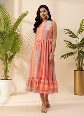 Teen Girls Multicolor Print  Chinon Dress