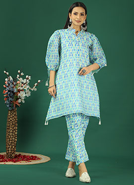 Teen Girls Multicolor Printed Cotton Kurta Straight Pant Set