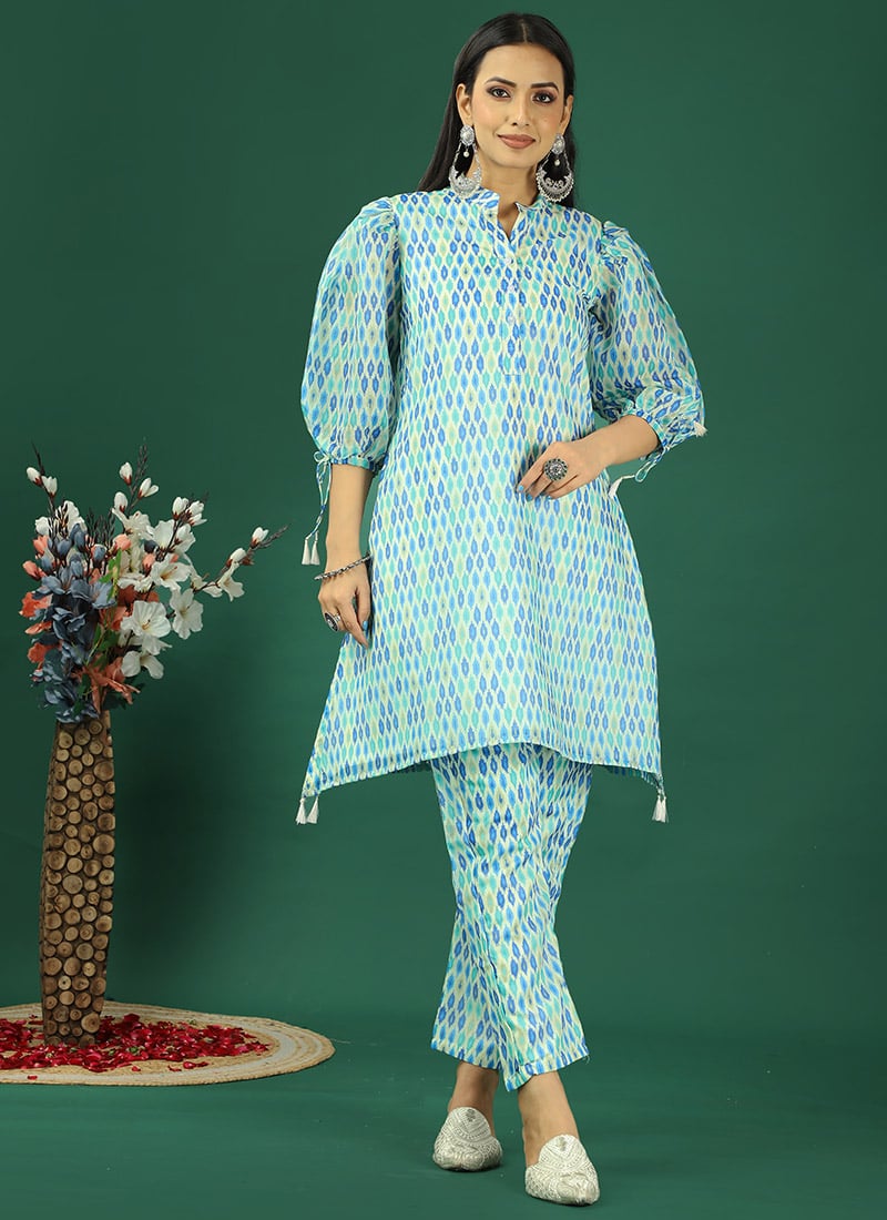 Teen Girls Multicolor Printed Cotton Kurta Straight Pant Set Festive Wear
