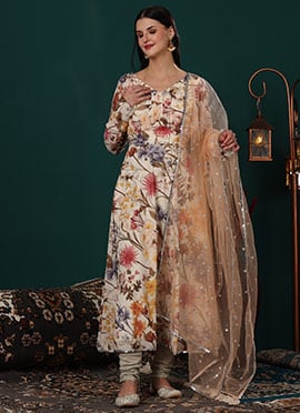 Multicolor Printed Gathered Style Yoke Anarkali Suit