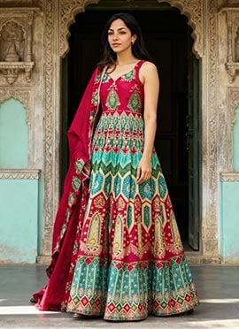 Multicolor Silk Digital Print Anarkali Suit