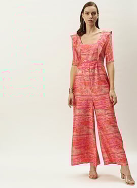Multicolored Art Silk Ruffles Style Jumpsuit