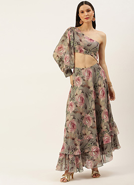 Multicolored Digital Printed Floral Gown