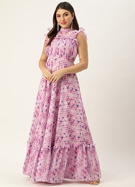 Multicolored Digital Printed Georgette Gown